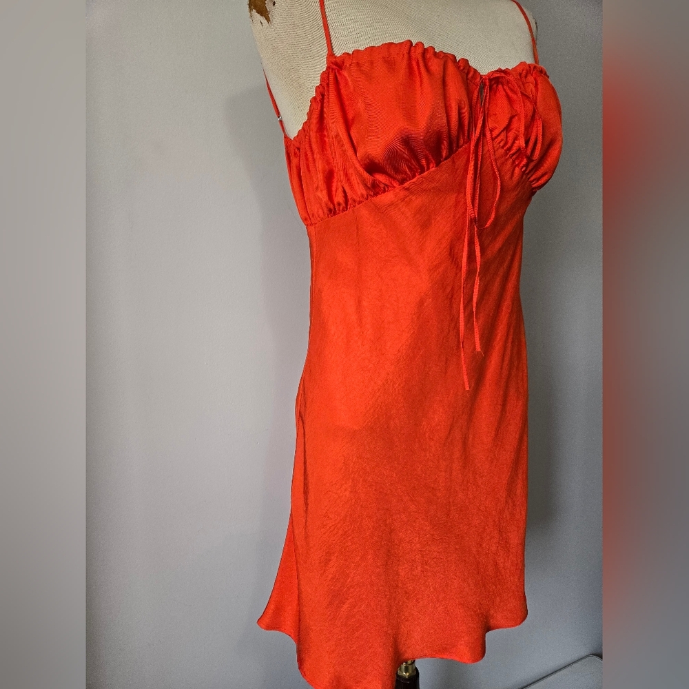 CIAO LUCIA Vibrant Orange Sleeveless Y2K Satin Sara Slip Dress. Size Medium - Picture 3 of 10